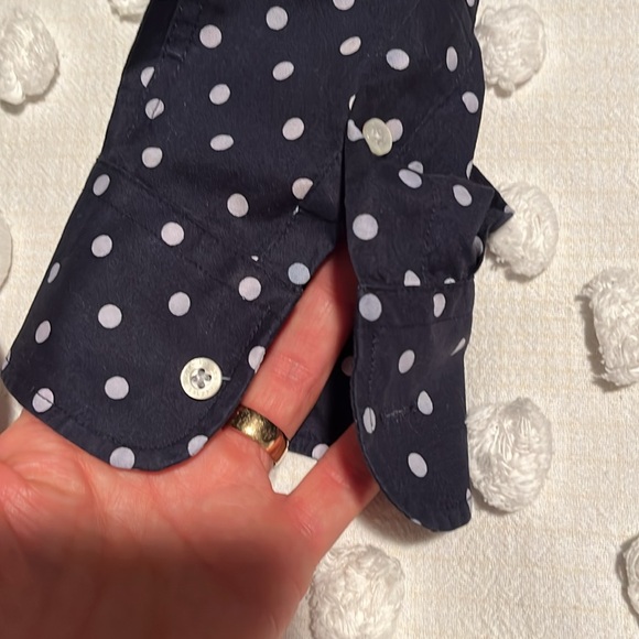 Lauren Ralph Lauren Cotton Navy w/ Dots Button Front Blouse Size M - Picture 3 of 8